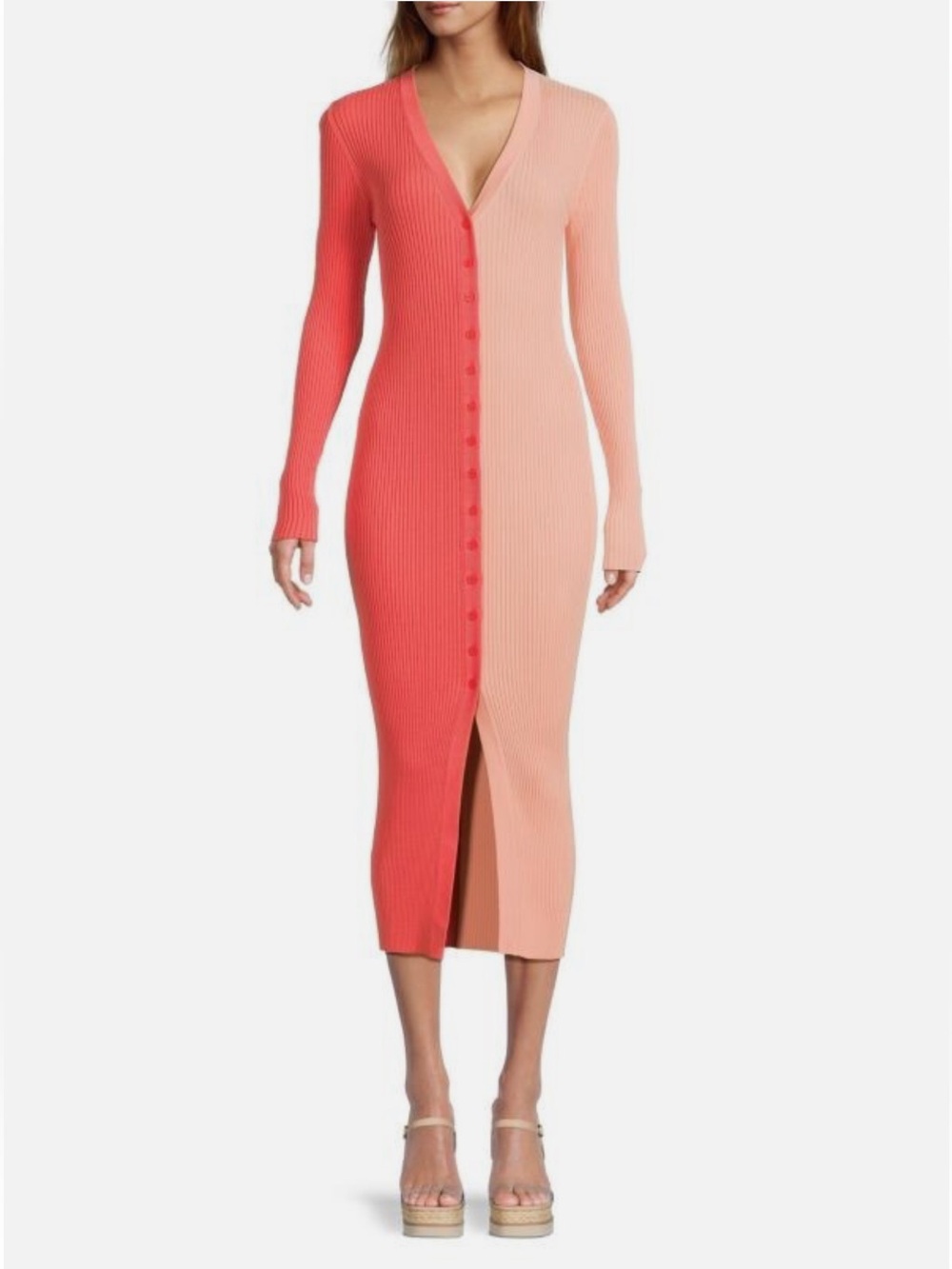 STAUD Shoko Colorblocked Midi-Dress Sweater - Bittersweet Peach - Sz Medium